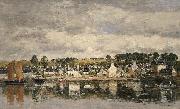 Eugene Boudin Village by a River painting